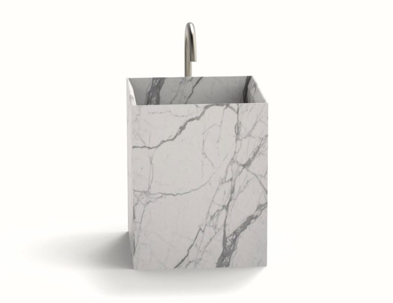 Entity Square contemporary Italian basin sink with white Statuario  marble